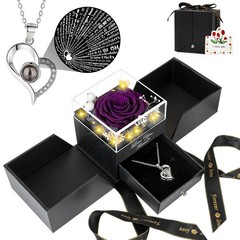 Preserved Purple Real Rose with I Love You Necklace -Eternal
