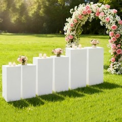 6Pc White Metal Display Pedestal Stands,Cuboid Freestanding Retail Display Riser