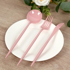 60 DUSTY ROSE Heavy Duty Forks Spoons and Knives Set Party Disposable Tableware
