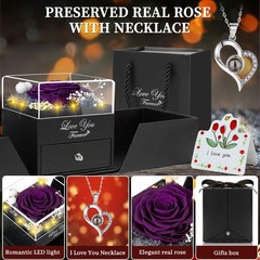 Preserved Purple Real Rose with I Love You Necklace -Eternal