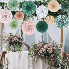 12 Pcs Sage Green Hanging Paper Fans Boho Hanging Ceiling Decoration Vintage Flo