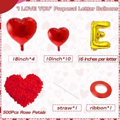 I Love You Balloons 16 inches, 10 18 Shiny Gold, Vibrant Red