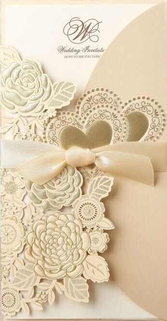 25 Pcs Gold Wedding Laser Cut Invitation Cards Rose Heart Greeting & Envelopes