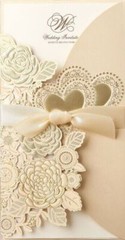 25 Pcs Gold Wedding Laser Cut Invitation Cards Rose Heart Greeting & Envelopes
