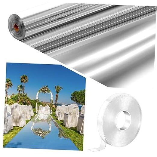 3.3 x 98.4 ft Aisle Runner for Wedding Ceremony Double Sided Reflective Silver