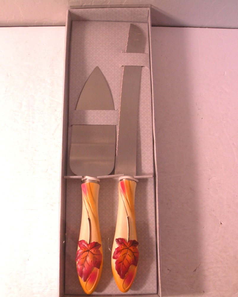 Wedding Serving Set Knife Simply Autumn Leaves Orange Fall Hortense B. Hewitt