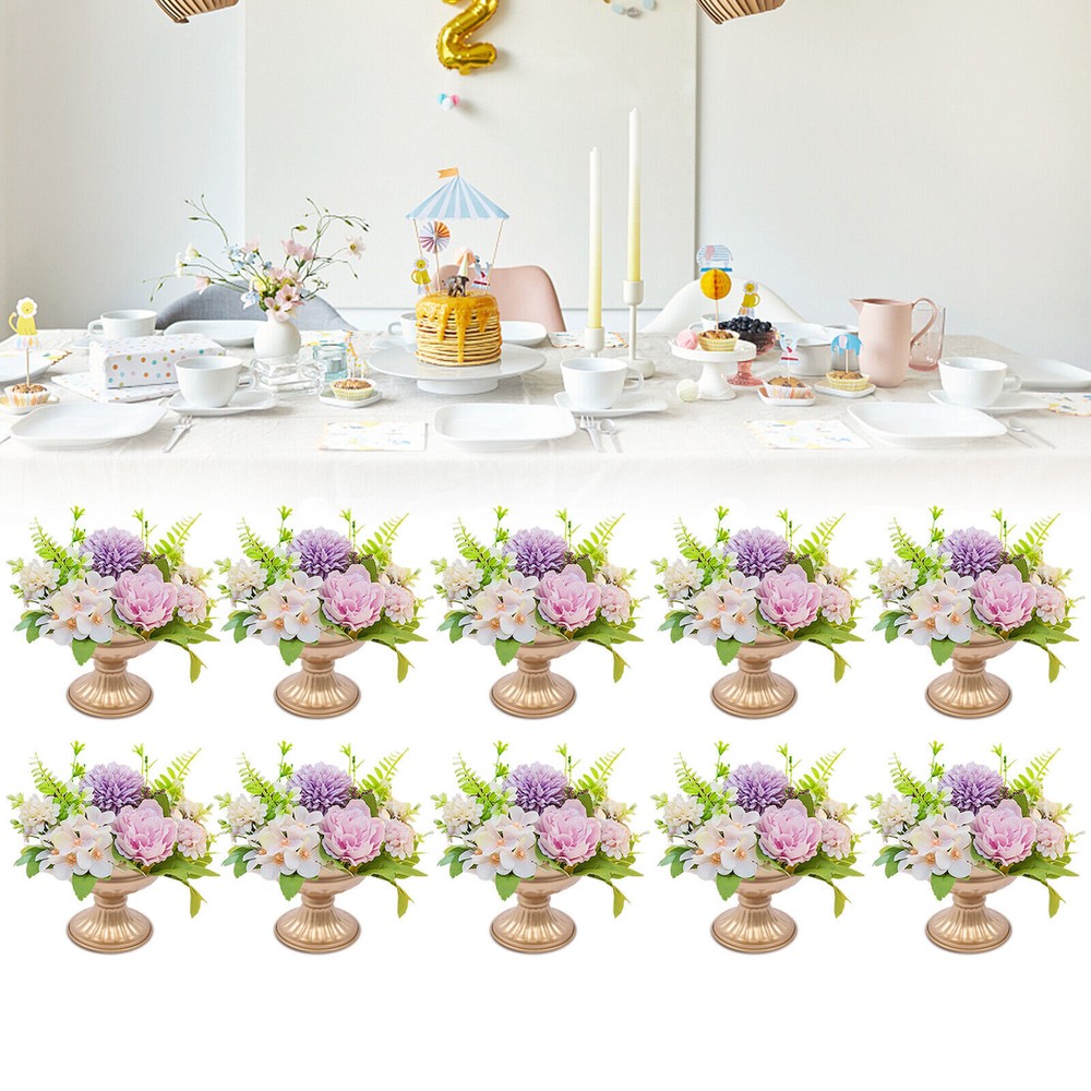 Gold Flower Trumpet Vases Wedding Party Tabletop Centerpieces Stand 10Pcs
