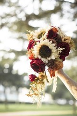 9 Inch Vintage Sunflower Wedding Bouquets for Bride Artificial Burgundy Rose
