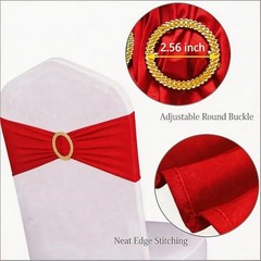 Pack of 50 Spandex Red Chair Sashes with Gold 1 Red Sashes + Gold Buckles
