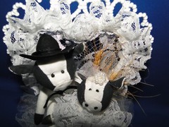 New Elegant Wedding Caketop with Ornate heart & Western Cow Bride & Groom, #113