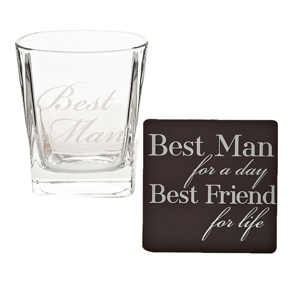 Wedding Whisky Glass and Coaster Set – Boxed Thank You Gift – Best Man