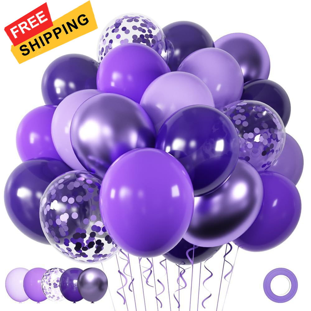 Metallic Chrome Purple Balloons Set, 60 Pieces – 12 Inch 12 inches,
