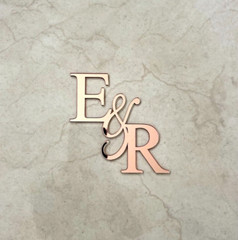 Initials Wedding Cake Topper Charm Monogram Name Gold Silve Mirror Сalligraphy