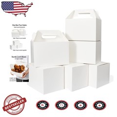 Large 50 Count White Gable Favor Boxes 9x6x6 – Sturdy Cardboard Party Carry Out