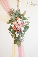 Artificial Wedding Arch Flower Kit with Chiffon Drapes Dusty Rose Champagne