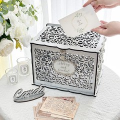 Silver Wedding Card Box with Lock, Wooden Gift Card Box for wedding decoratio…