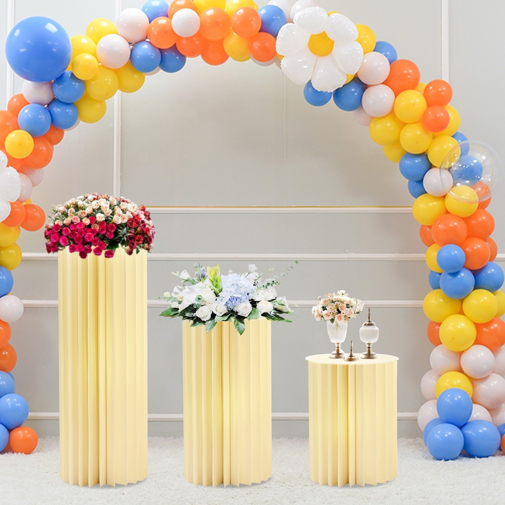 3-piece Foldable Paper Column Display Stands W/ Lights For Graduation/birthday