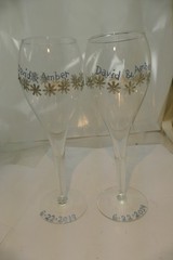 Toasting Clear Glass Set Wedding floral w/Bride Groom Names » David And Amber»