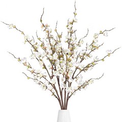 Sggvecsy Artificial Plum Blossom Flowers 4 Pcs Faux Cherry Blossom Stems Faux…