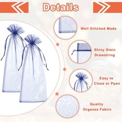 20Pcs 14 x 5 Inch Organza Wine Bags Gift Wrap Bags for Wedding Favors Navy Blue
