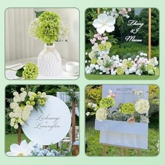 4 Pcs Artificial Hydrangea Flowers, Real Touch Silk Hydrangeas with Green White