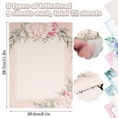 72Pcs Flower Stationery Paper Lined 8.5×11 Stationary