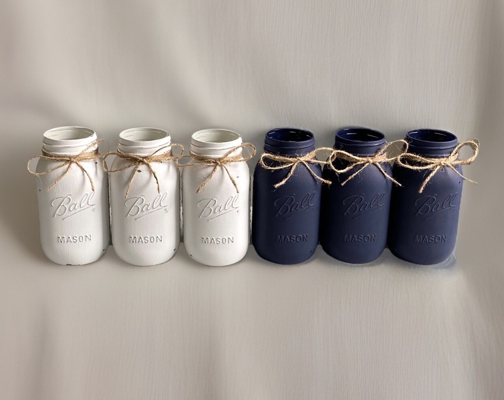 Set of 6 chalk painted distressed Quart size mason jar vases…mix & match colors!