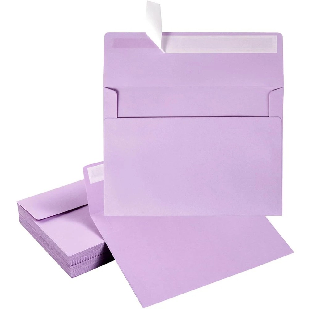 50 Pack 5 x 7 Envelopes Colored Self Seal for Wedding, One Size, Light Purple