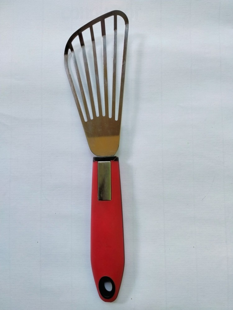 Short Narrow Slotted Spatula Cake Server Wedding Stainless Steel Red Handle New