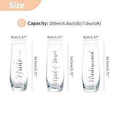 Champagne Glasses Bridal Bride x 1 + Maid of Honor x 1 + Birdesmaid x 6 Silver
