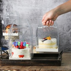 10Pcs Clear Cake Boxes with 10 Stickers and 1 Roll Ribbon Transparent Cake