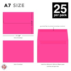 A7 Envelopes, 5 1/4″ x 7 1/4″, Fuchsia, Square Flap, 24w (90gsm), 25 Pk