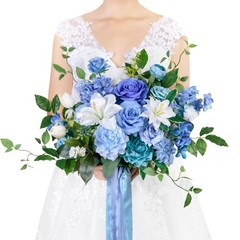 13″ Artificial Silk Wedding Bouquet for Bride – Provence Blue Floral Arrangement