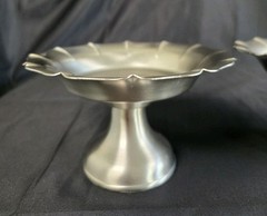 Martha Stewart Satin Pewter Pillar Candle Stands Set of 2 Fluted Pedestal Metal