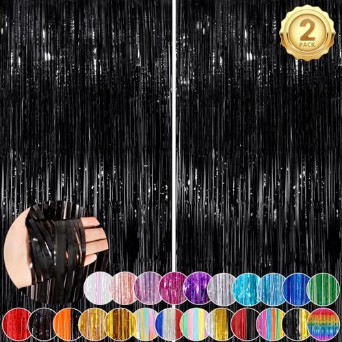 Fringe Curtain Party Streamers 3.3×8.3 Ft Foil Fringe Backdrop 2Pack Black