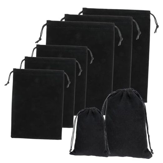 TIESOME 6 PCS Black Velvet Jewelry Pouches, 2 Sizes 5×7 & 6×9 inch Velvet Bags