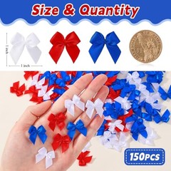 150 Pcs 4th of July 1″ Mini Satin Ribbon Bows, Tiny 150PCS-red white blue