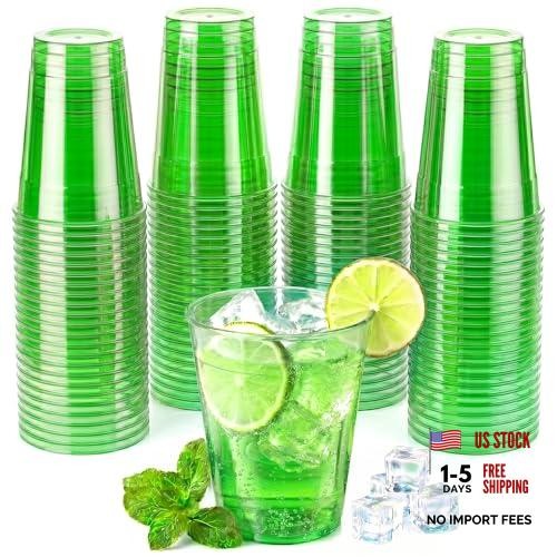 100 Pack 12 oz Clear Plastic Cups Party Cups – Disposable Wine 12oz Green