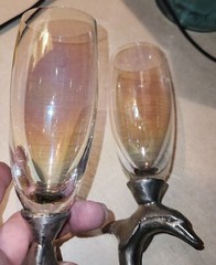 Dolphin Heart Wedding Toasting Glasses Champagne Flute Set Opal Glass pewter HTF