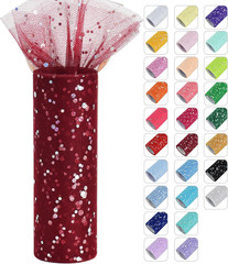 Claret Glitter Tulle Rolls 6 Inch by 10 Yards Sequin Tulle Fabric Ribbon for DIY