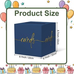 Navy Blue Card Box with Gold Foil Design for Wedding, Party, Graduation Event