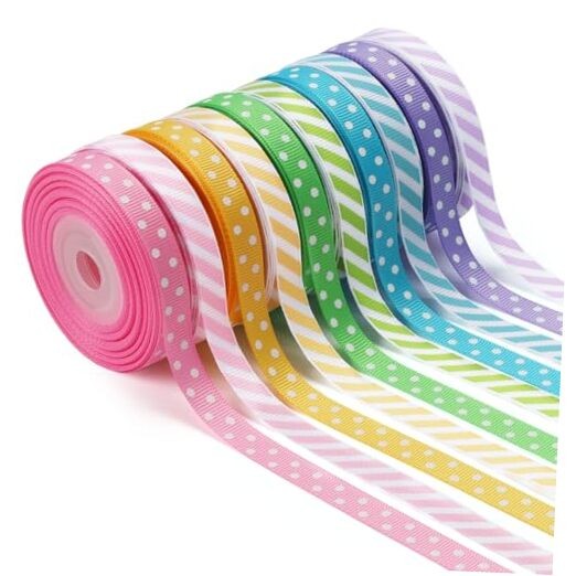 3/8 Inch 100 Yards 3/8 inch x 10 Yards/Roll 10 Rolls Polka Dot Striped