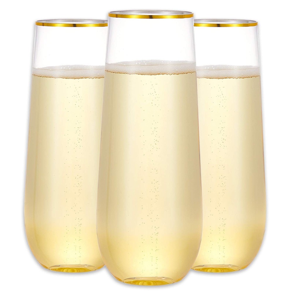 N9R 12PCS Plastic Champagne Flutes, 9 oz 12 Count (Pack of 1), Gold-12PCS