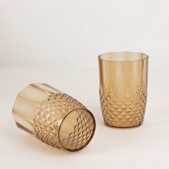 6 AMBER GOLD 16 oz Crystal Cut Plastic DRINKING GLASSES Party Events Home