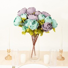 DUSTY BLUE 2 Bouquets 19″ Silk Peony FLOWERS Artificial Floral Bushes Party