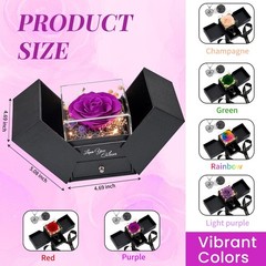 FIACO Valentines Day Rose Gifts for Her Preserved Real Flowers with I Purple