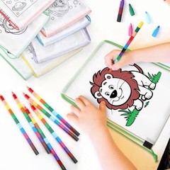 Dansydaisy 24 Set Drawstring Backpacks Bulk with 24 Stackable Crayons Colorable