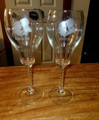Vintage Etched Glass Champagne Flutes Set of 2 Wedding Toast Decorated Bride