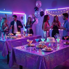 Purple Birthday Decorations – 2 Pack Laser Tablecloth for