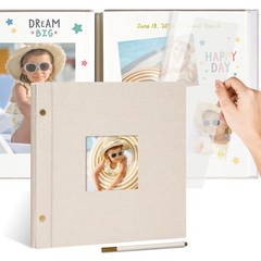 10×10 Inch Linen Self Adhesive Photo Album with Window, 40 Pages Large Scrapb…
